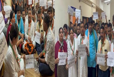 જામનગરમાં કોંગ્રેસનો પાલિકા કચેરીમાં નવતર વિરોધ : ભાજપના રાજમાં ભ્રષ્ટાચાર નાબૂદ કરવા માટે હવન કરી આહુતી આપી